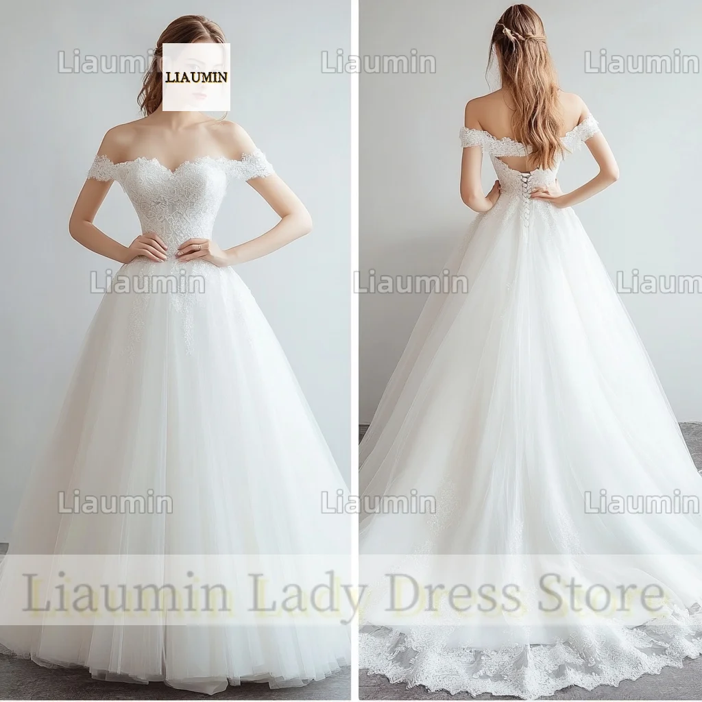 A Line Tulle Lace Applique Off The Shoulder Prom Wedding Formal Occasion Dress Evening Party Lace Up Back Custom Hand Made B1