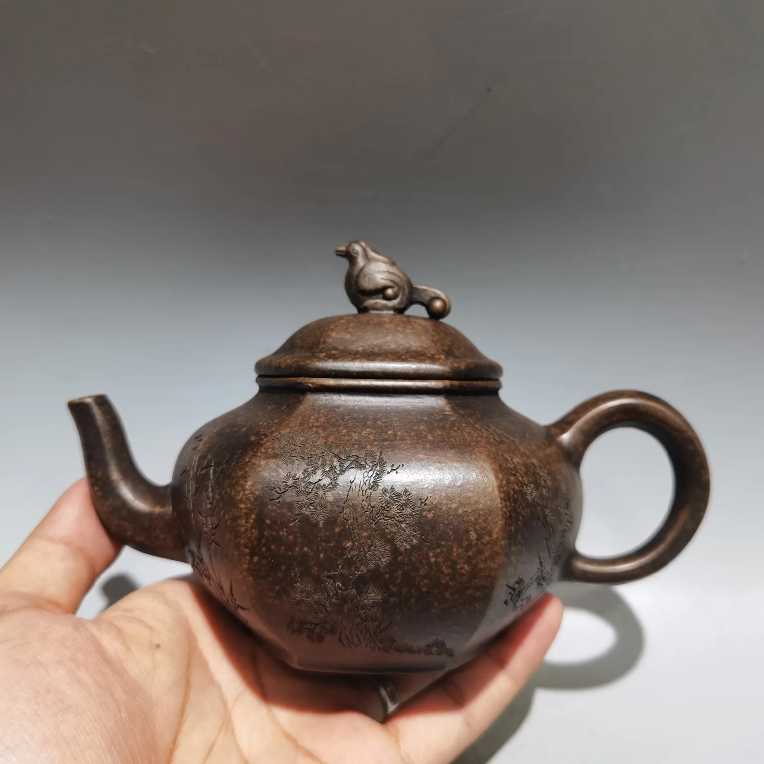 Purple teapot Yixing Purple Clay Teapot Three Friends of Winter Pot Phoenix Statue Cover Seasonal Flower Pattern Kettle Teapot