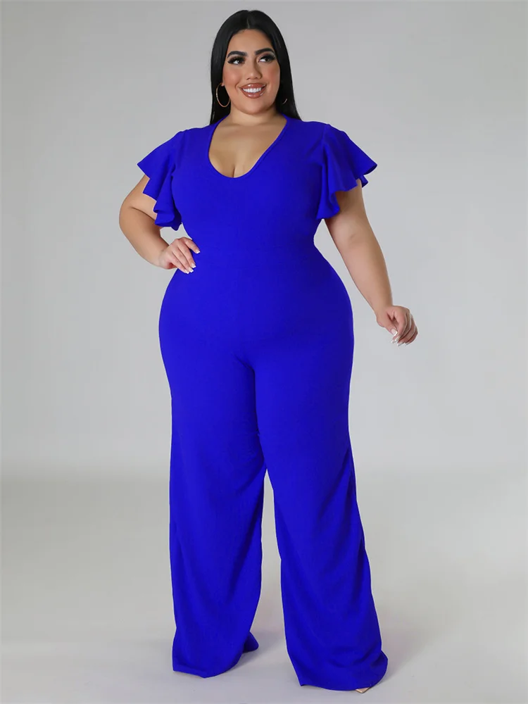 Wmstar Plus Size Women Jumpsuit Summer Clothes Solid Sexy V Neck Urban Leisure Bodysuit New 2023 Bodysuit Wholesale Dropshipping