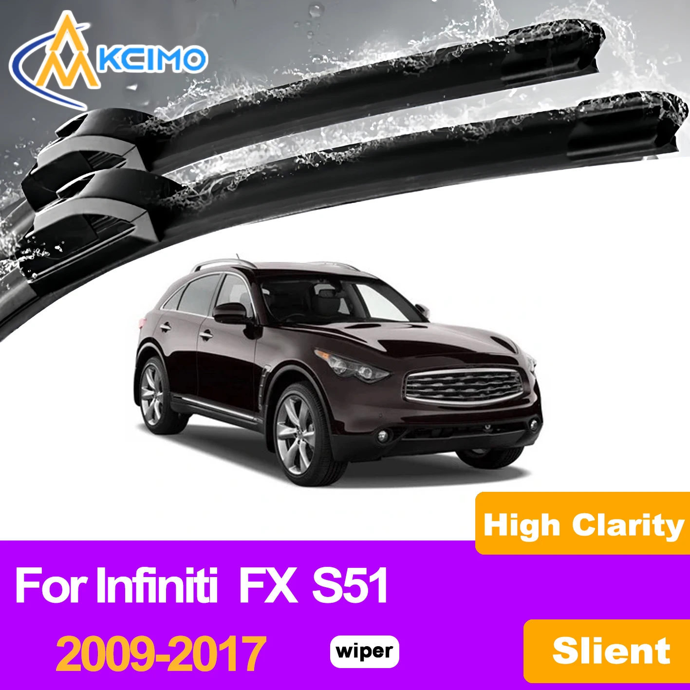 

KCIMO 2PCS Front Windshield Wiper Blades For Infiniti FX S51 2009-2017, High Durability Scratch Free Rubber Smooth Wiping