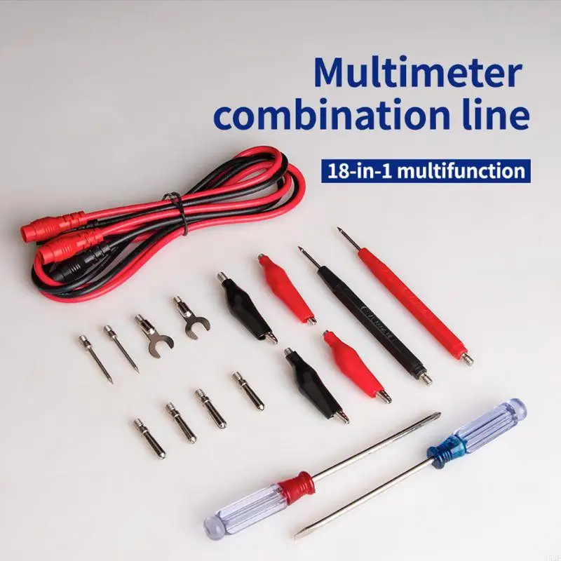 

652F Multimeter Test Leads Kit with Alligator Clips Replacable Probes Mini Grabber Test Hook Clips Universal Meter Test Line