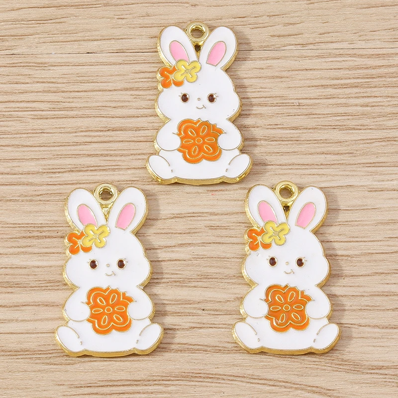 10pcs Mix Cartoon  Animal Rabbit Charms Enamel Mid-Autumn Festival Charms Pendant for Jewelry Making DIY Earrings Necklaces Gift
