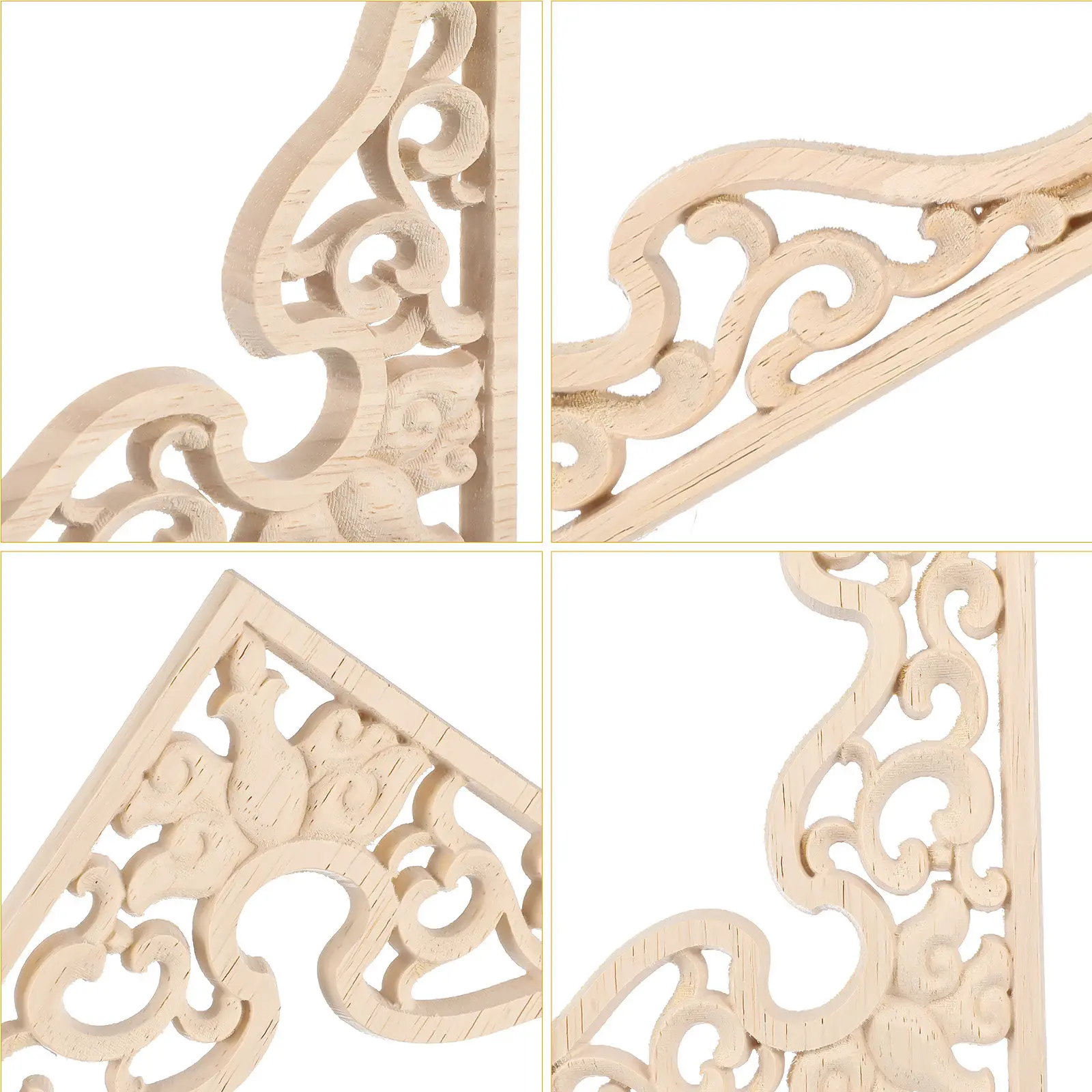 2Pcs High Quality Wood Carved Onlay Set Elegant Flower Design Wooden Applique for Home Decoration Cabinet Door Bed Window Frame