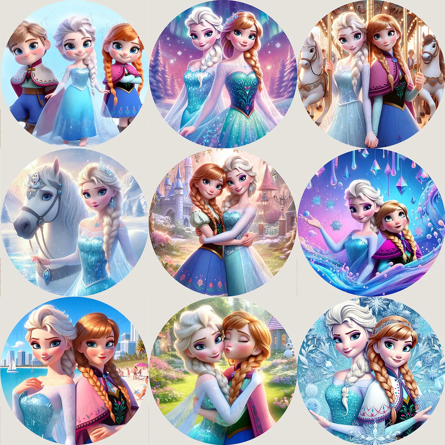 Round Cute Frozen Elsa Anna Background Girls Birthday Party Backdrop Circle Banner Photography Studios Props