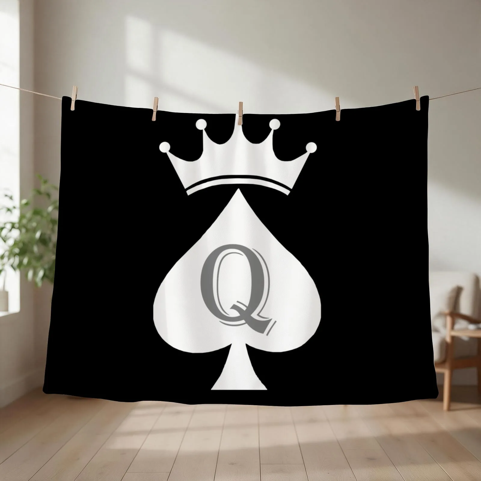 Crowned Queen Of Spades Throw Blanket couch cozy soft plush fuzzy picnic outdoor blanket