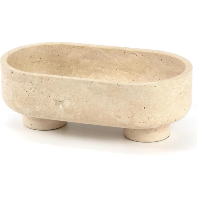 Oval marble fruit platter, large decorative bowl with two legs, suitable for dining tables and home decor
