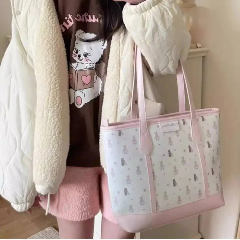 Bloom Haruku Aesthetic Print Handbag Women Versatile Large Capacity Shoulder Bags Wallet Female Retro Pink Tote Bag 2025