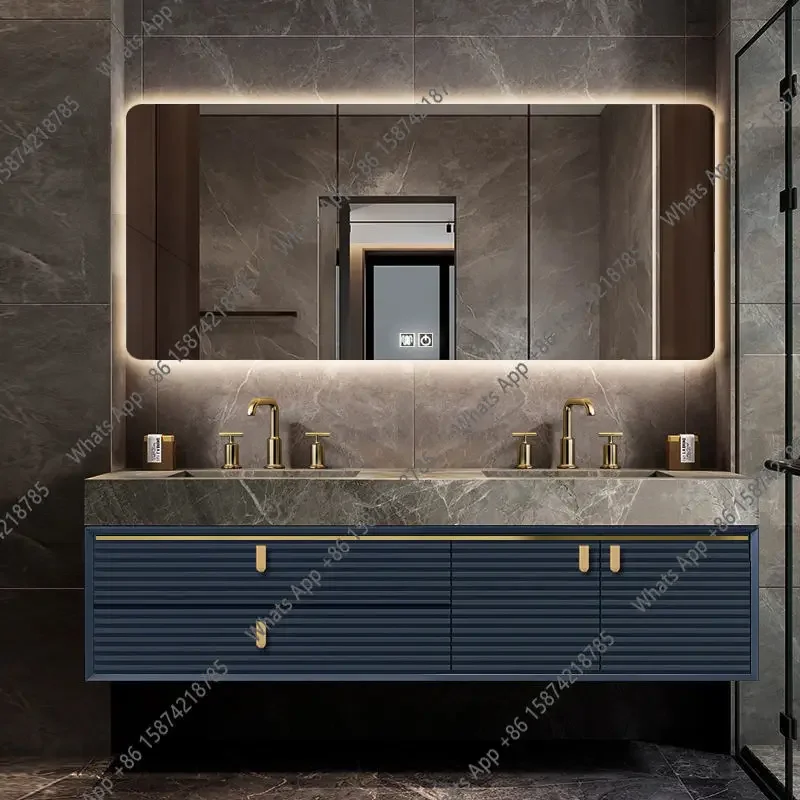 X69 N Furniture Bathroom Cabinet Oak Antique Modern Smart Light Mirror Luxury Slate Integrated Wash Basin Vanity Toilet High Gra