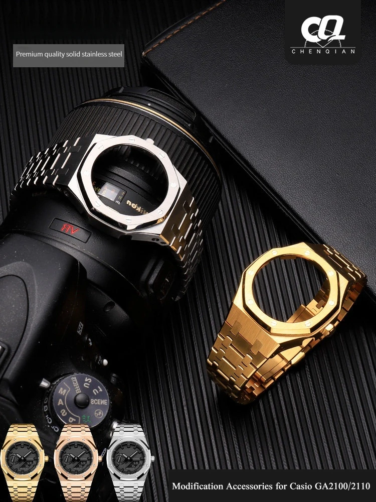 Stainless Steel Watch Case Watch Strap for Casio GA2100/2110 Modification Accessory Silver Gold Rose Gold Blue Black watch case