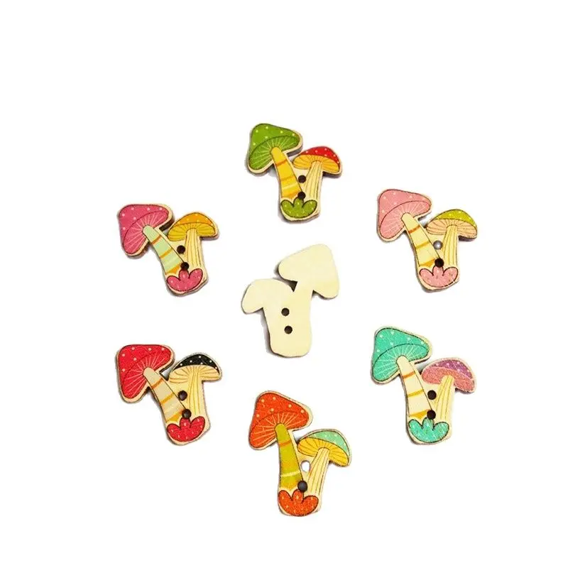 50Pcs/lot mushroom Buttons Sewing Scrapbooking scrapbook Wooden buttons Multicolor Animals buttons 2 Holes