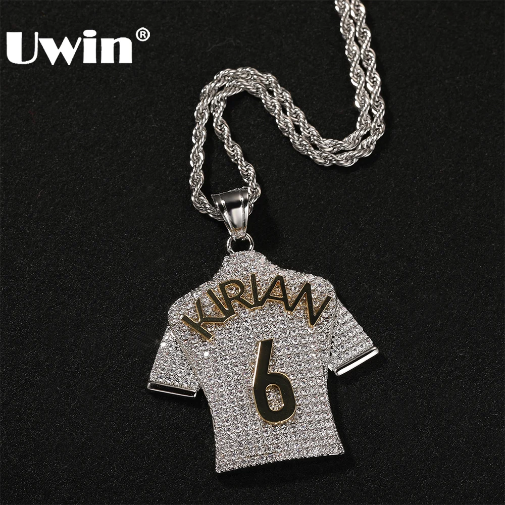 UWIN-collar con colgante de Jersey personalizado para hombre, número y nombre personalizados, dijes de circón cúbico helado, joyería de Hip Hop