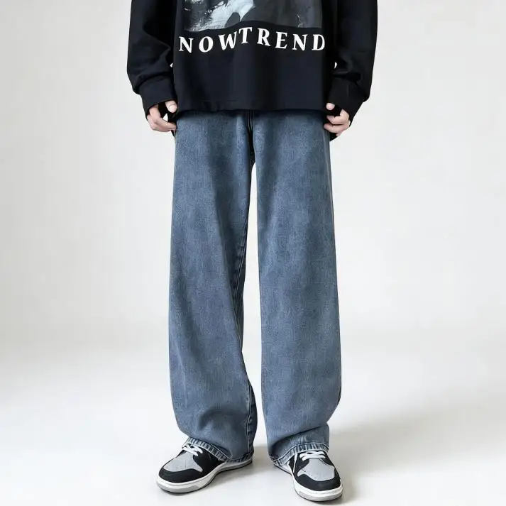 

Spring and Autumn Water Washed Old Straight Denim Loose Ins Trendy Casual Light Colored Pants Men's High Street