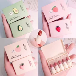 5pcs Natural Makeup Set Mini Lipstick Set Waterproof Non-stick Cup Matte Lipstick Soft Mist Long Lasting Velvet Lip Gloss Women