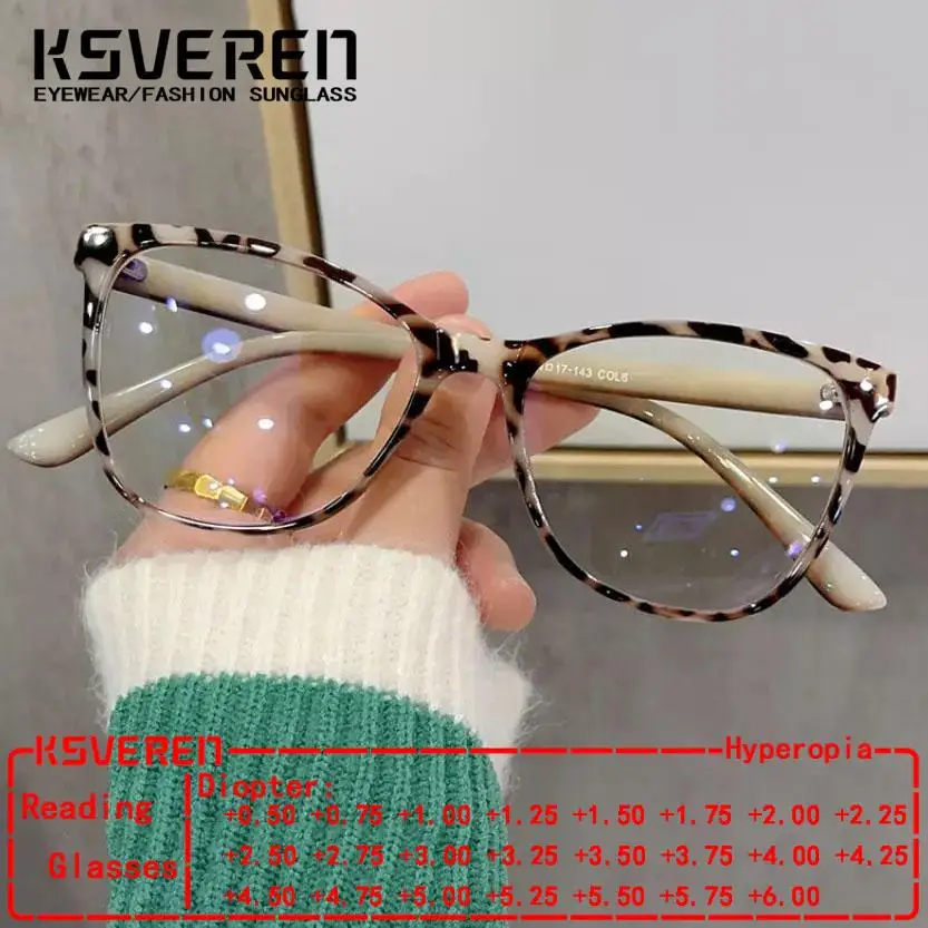 

KSVEREN Fashion Cat Eye Blue Light Blocking Reading Glasses Retro Optical Prescription Glasses Frame Women Presbyopic Glasses