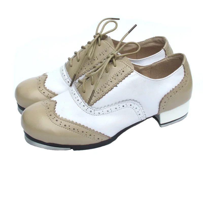 Leather Sneakers Color Blocking Step Dance Shoes For Children And Men Women Sport Tap Shoes Cowhide Straight Dance Shoes