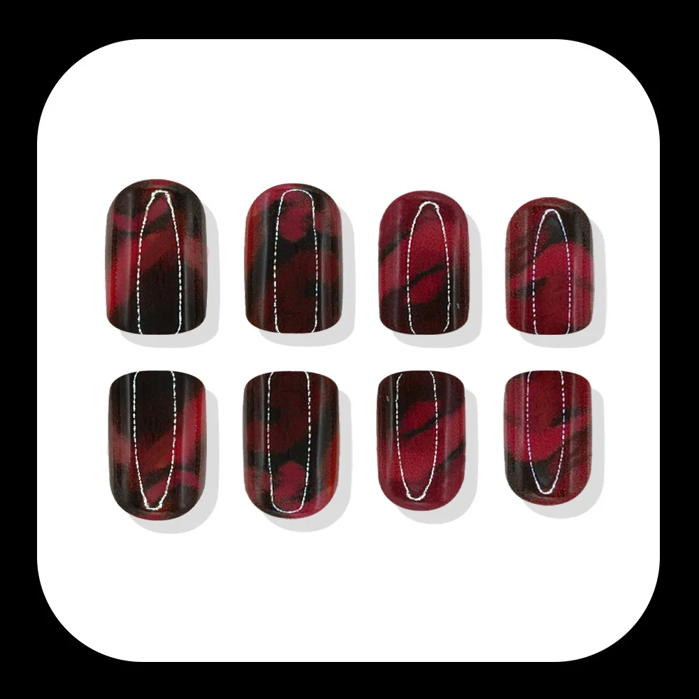 24pcs Short Square Press On Nails Autumn Nail Art Glossy Gradient Leopard Design Fake Nails with 1 Jelly Glue and 1 Nail File