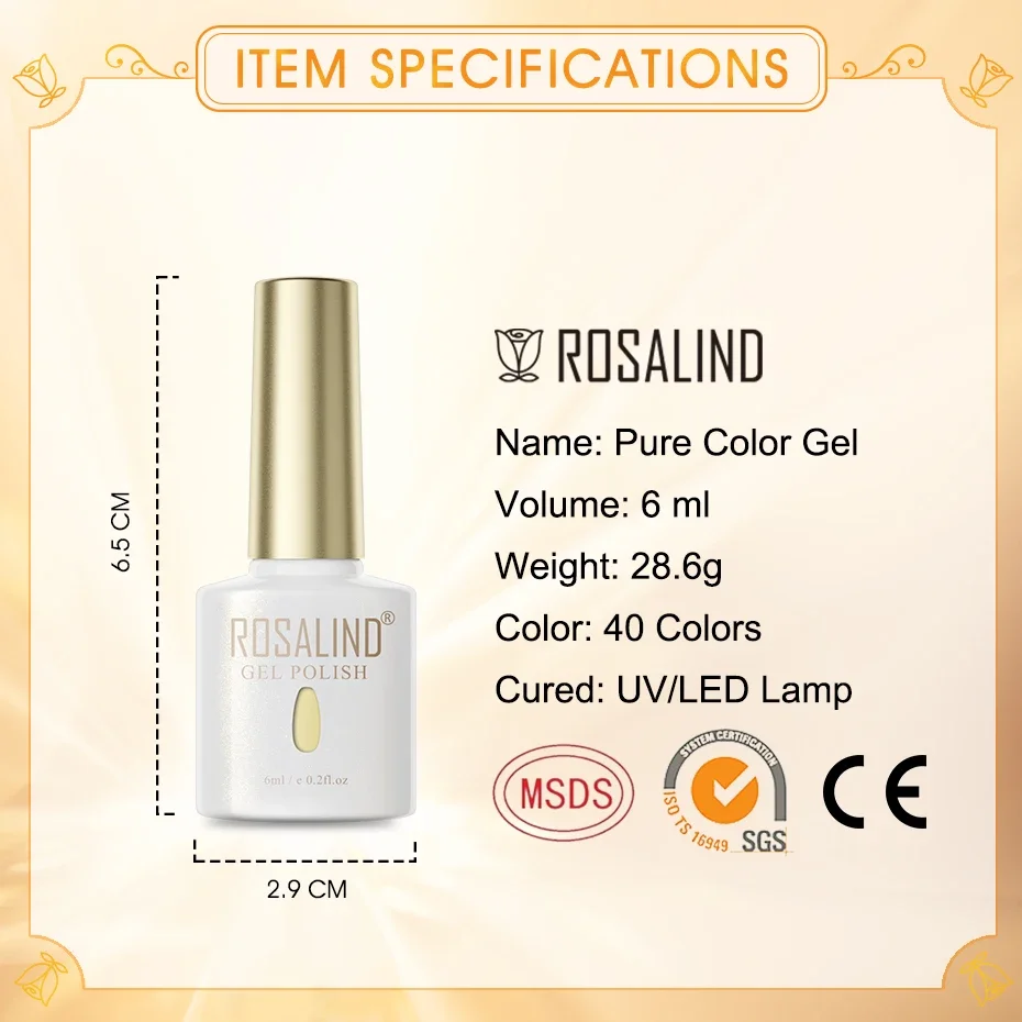 ROSALIND czerwony żelowy lakier do paznokci UV 6/10ML półtrwałe lakiery hybrydowy Manicure baza Top Coat Nails Art