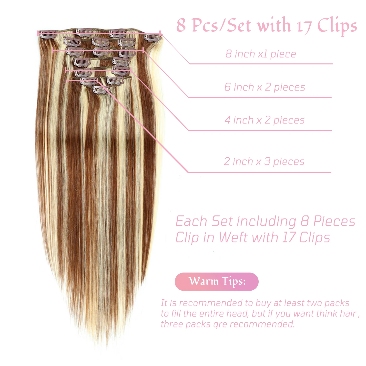 8Pcs Highlight Blonde Clip in Hair Extension Human Hair Remy Hair Extensions for Women Seemless Straight Clip In Hair Extension