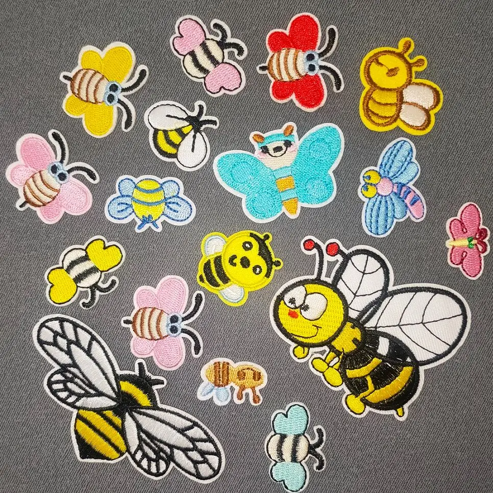 

17Pcs Cartoon Bee Series Ironing Embroidered Patch For on child Clothes Jeans Hat DIY Sticker Sew Applique Backpack Badge