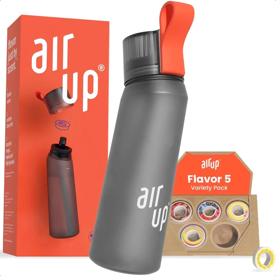 

water bottle 22oz for school sports gym includes 5 scent pods straw flavored bottle in grey also for kids boys girls no calorie