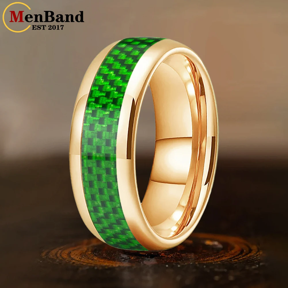 

MenBand 4/6/8mm Tungsten Ring for Men Women Engagement Wedding Band Green Carbon Fiber Inlay Dome polishing Comfort Fit