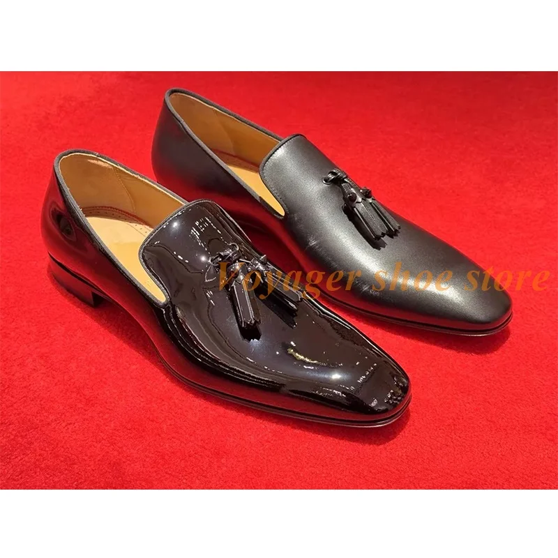 

Black British Style Patent Leather Men's Fashion Loafers Good Quality Matte Leather Flat Small Square Toe Groom Wedding Shoes