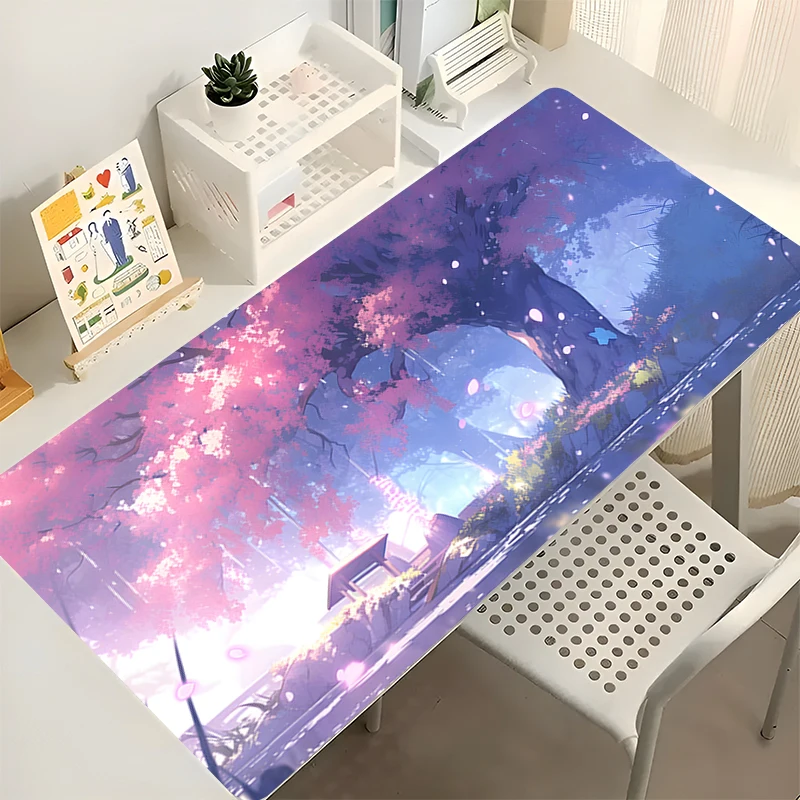 Kawaii XXL Sakura Tree Anime Extra Large Thick Mouse Pad HD Print Non-Slip Rubber Stitched Desk Mat Cute Gift for PC Laptop