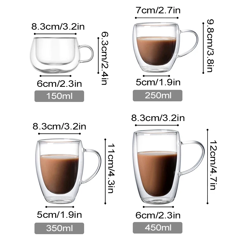 Doppelwandige hohe Boro silikat glas becher hitze beständiger Griff Kaffee Milchsaft Wasser Tasse Bar Trink geschirr Kaffee zeug Liebhaber Geschenk – Detail 1