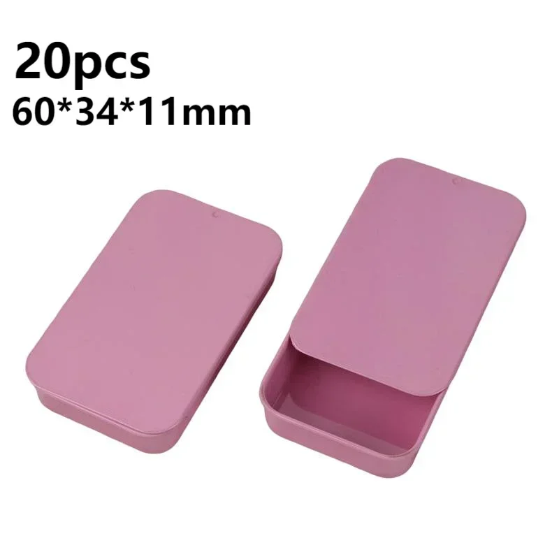 

20pcs Pink Tinplate Rectangular Tin Box Empty Mini Candy Cases Small Push-pull Pill Solid Balm Stationery Storage Box 60*34*11mm