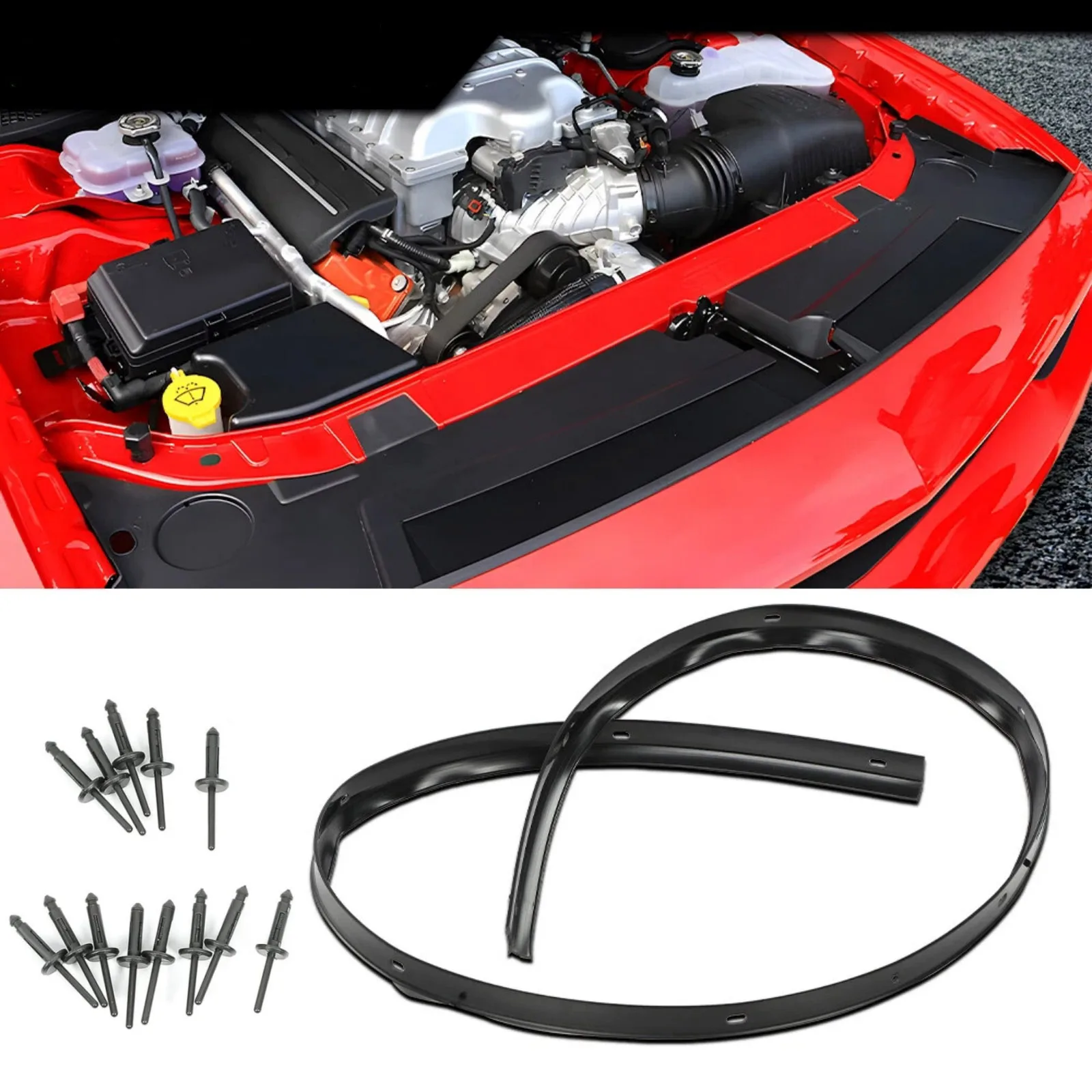 1 Set For Dodge Challenger 68051392AA Car Front Bumper Hood Seal & Rivets Kit For Dodge Challenger 2008-2022 Auto Parts Replace