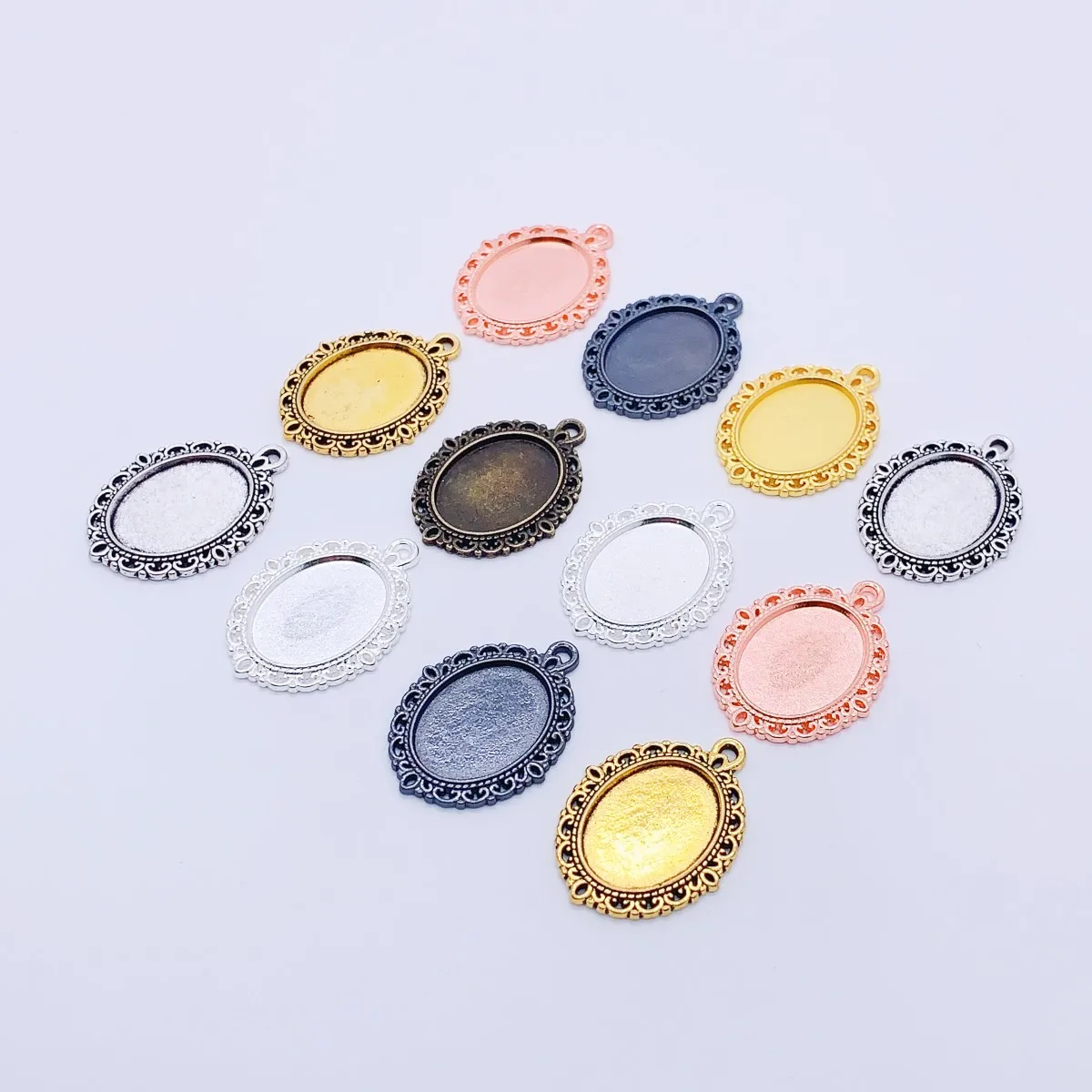 Onebeading Fit 13x18mm Oval Cabochons Pattern Glass Charm Base Blank Setting Bezel For DIY Making accessories Gift 20pcs K06366