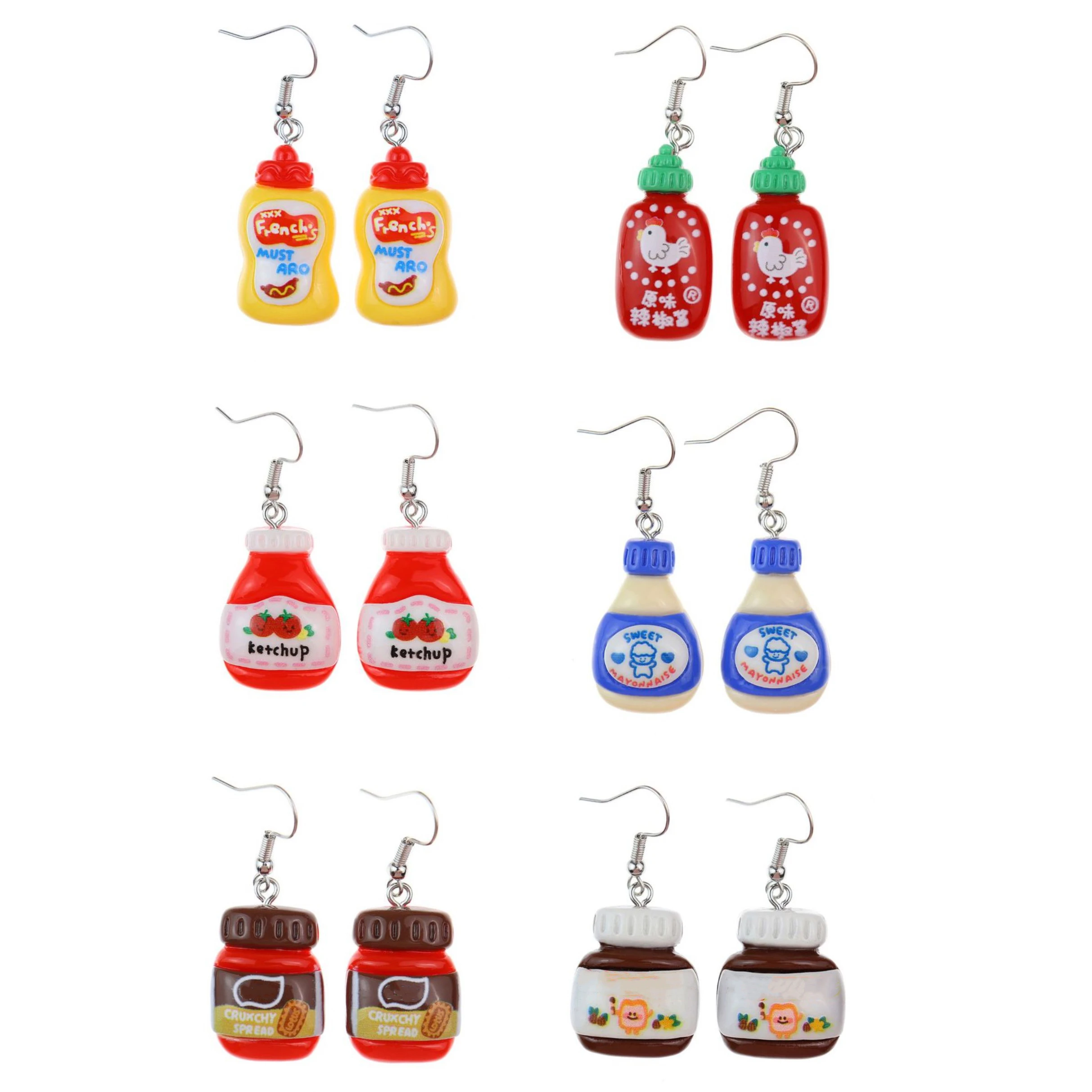 Cute Acrylic 3D Mini Simulation Sauce Bottle Dangle Earrings for Women Ketchup Peanut Butter Jar Resin Funny Food Themed Jewelry
