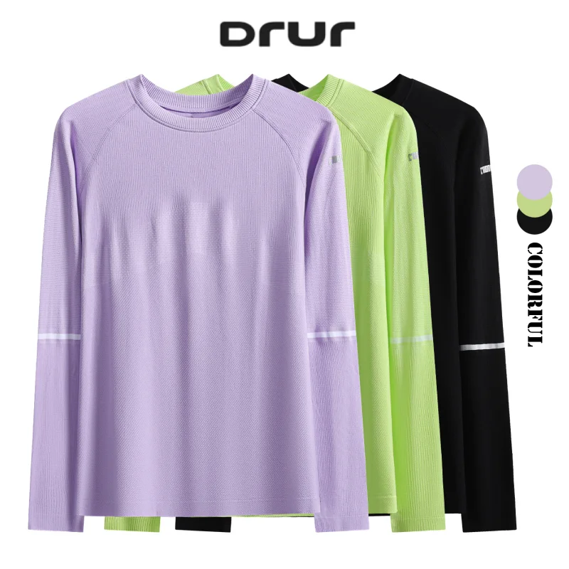 DRUR Women's Ribbed Long Sleeve Yoga Shirts With Crew Neck Slim Fit Sports Tops Stretch Knit Casual Base Layer Basic Tee Shirts