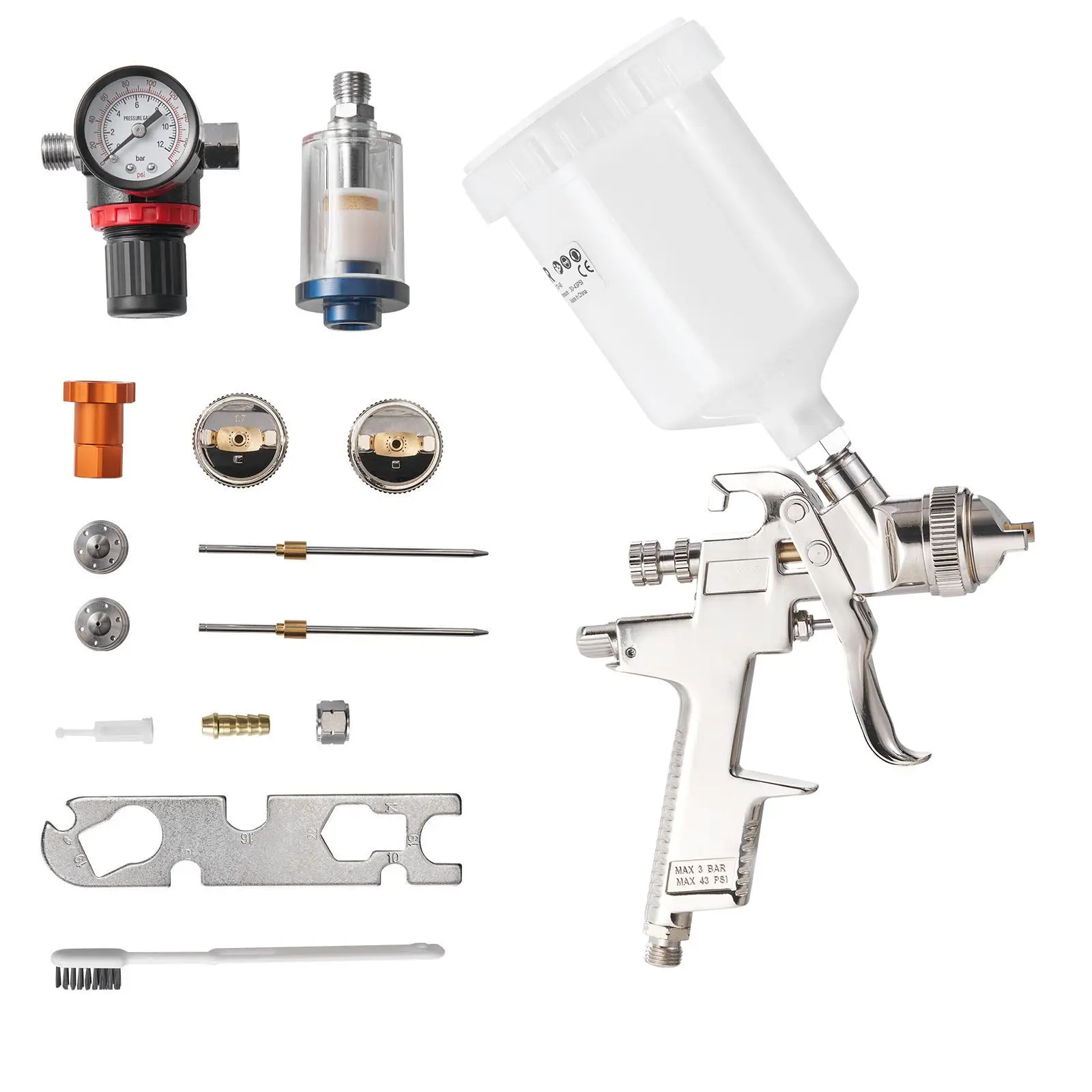 LVLP Air Spray Gun, Gravity Feed Paint Sprayer Gun with 3 Nozzles (1.3/1.4/1.7mm), 600ml Capacity Automotive Paint Sprayer with