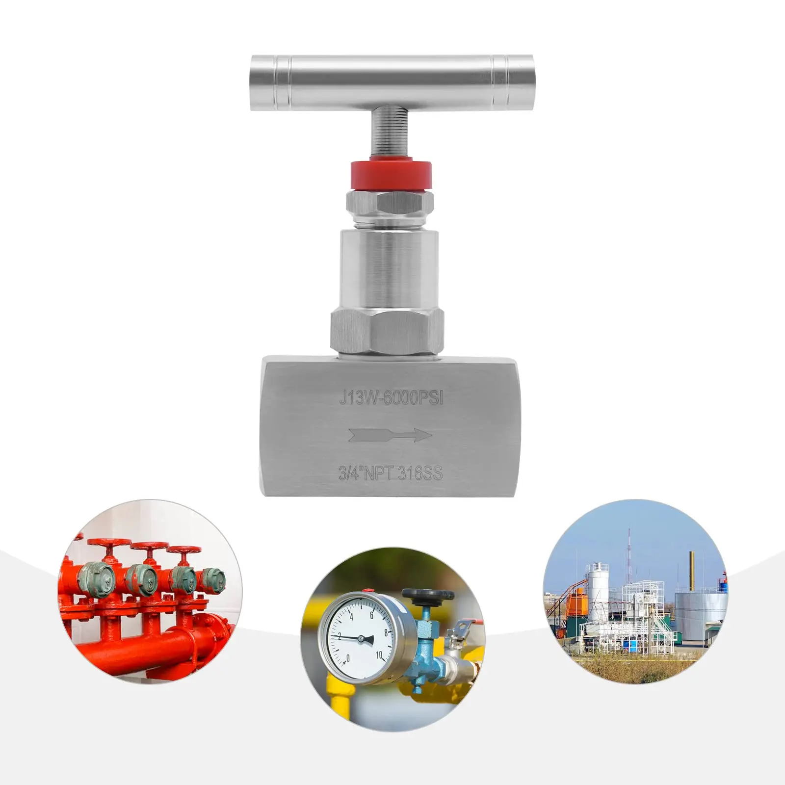 صمام إبرة مستقيم 316 من الفولاذ المقاوم للصدأ، وصلة أنثى 3/4 بوصة Npt، 2 منفذ صمام التحكم في التدفق الهيدروليكي الصناعي الثقيل