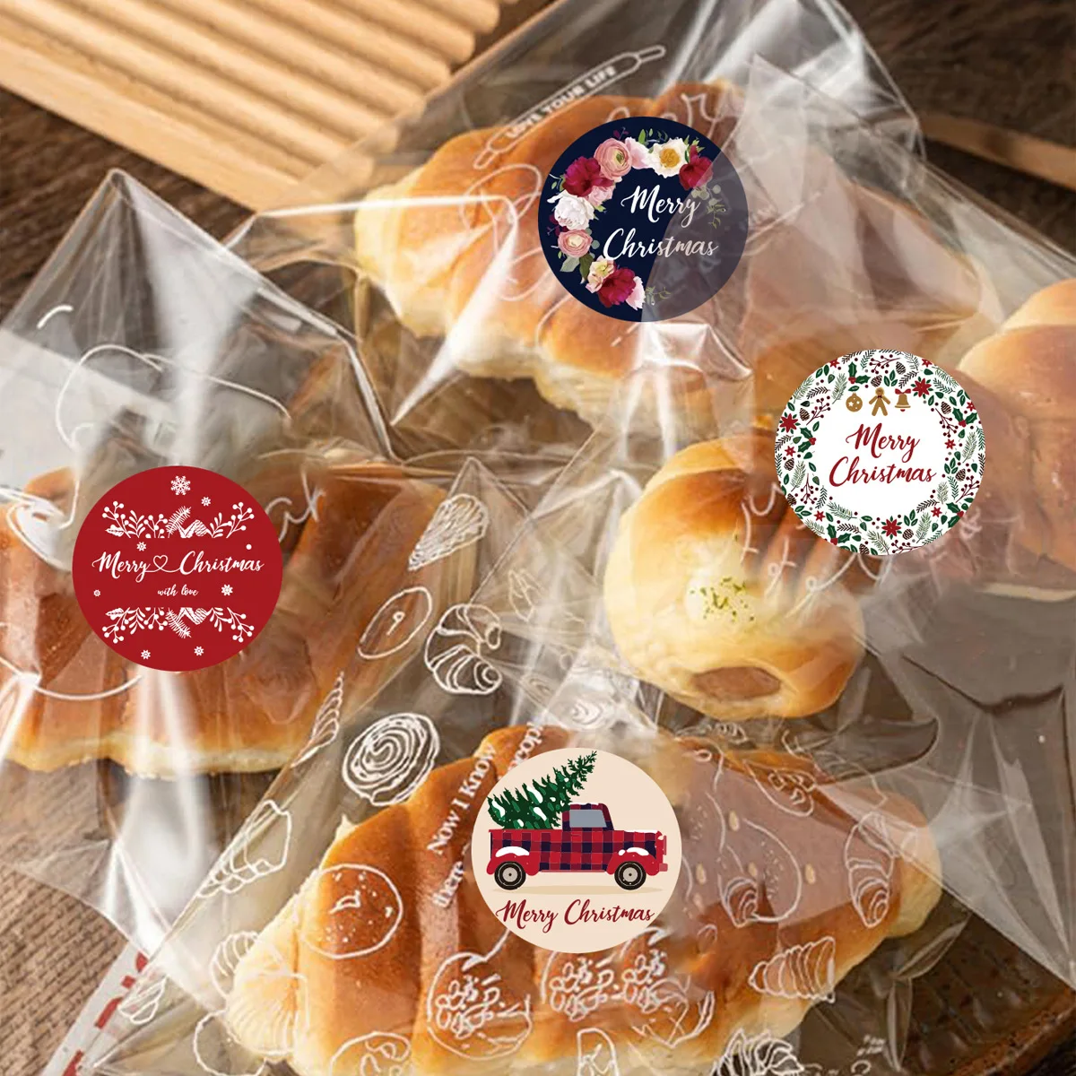 500 قطعة ملصقات عيد ميلاد سعيد 1 بوصة مستديرة عيد الميلاد العلامات ملصقات للأطفال هدية الخبز حزمة المغلف القرطاسية الديكور