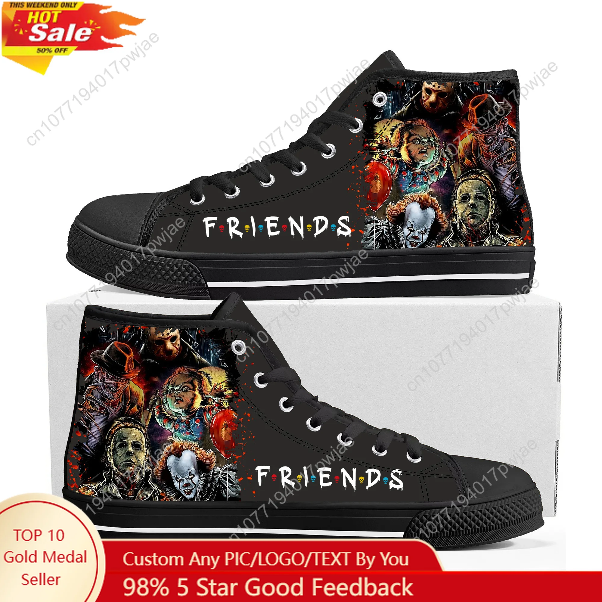 

Friends Best Stephen King Horror Characters Printed High Top Sneakers Halloween Mens Womens Canvas Sneaker Ghana Casual Shoes