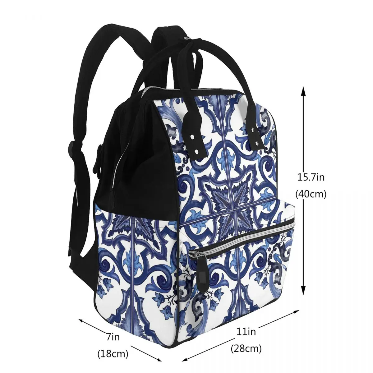 Blue Ornate Floral Mediterranean Sicilian Tile Student Backpack School Bag  Daypack for Men Women Bookbag Shoulder Bags