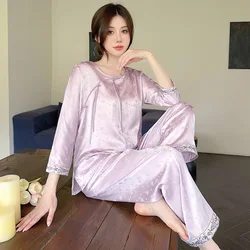 O-Neck Women Pajamas Set Lingerie Spring Autumn Pijamas Suit Loungewear Chinese Style Lady Sleepwear Rayon Home Clothes