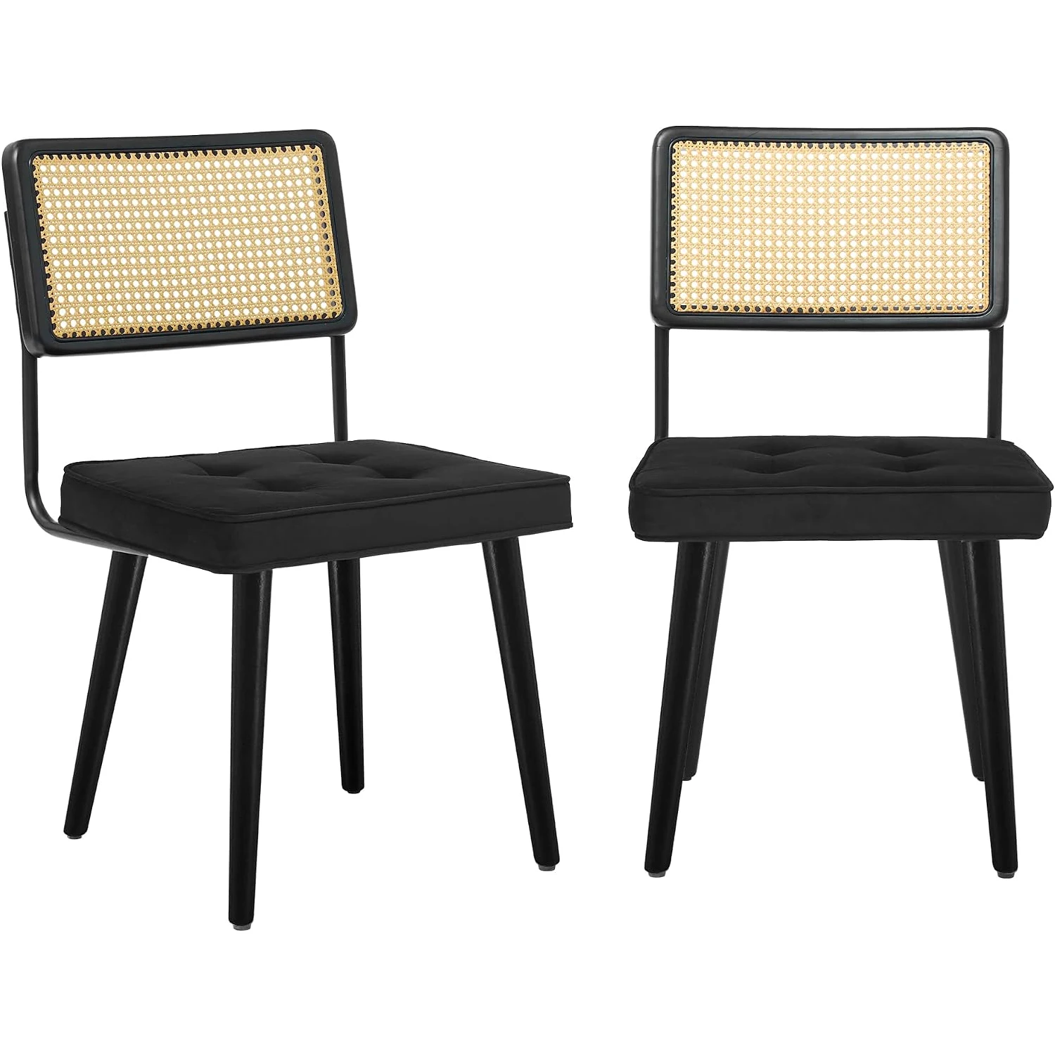 2 Pcs Dining Chairs Modern Kitchen Chairs with Backrest & Wooden Legs, Upholstered Chairs Natural Rattan Accent Chair for Living Room, Dining Room, Lounge