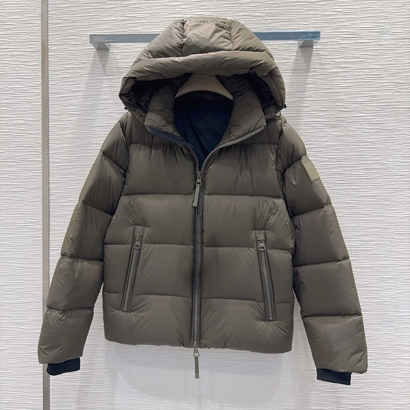 معطف نسائي عالي الجودة سترة أوزة رمادية مع غطاء محرك السيارة قابل للفصل ملابس خارجية ملابس شتوية 25102740