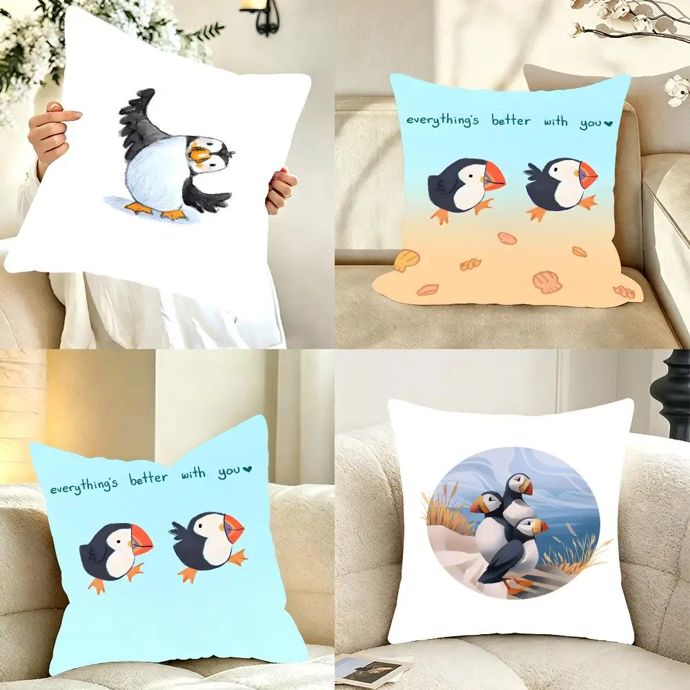 Elegant Kawaii Puffin Bird Tapestry Cushion Cover Bedroom bed reading backrest cushion Festive plush holiday Soft plush throw