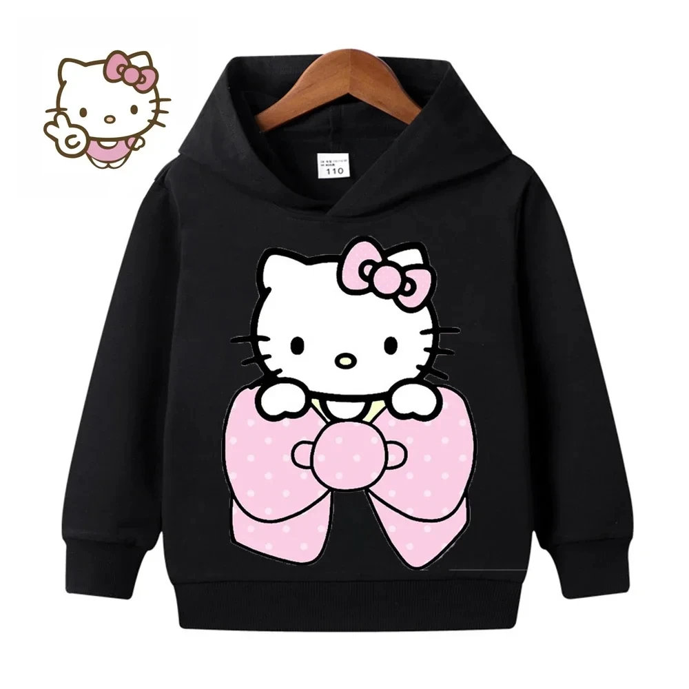 Sudadera con capucha Kawaii de Hello Kitty para niños, ropa de moda para bebés, sudadera cálida para niños, Tops para niños, otoño