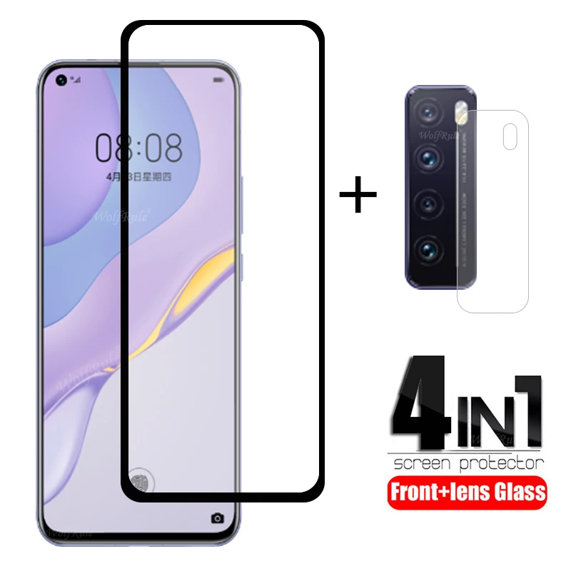 4-in-1 For Huawei Nova 7 Glass For Huawei Nova 5T Screen Protector Tempered Glass For Huawei Nova 5T 6 7 SE P40 Lite Lens Glass