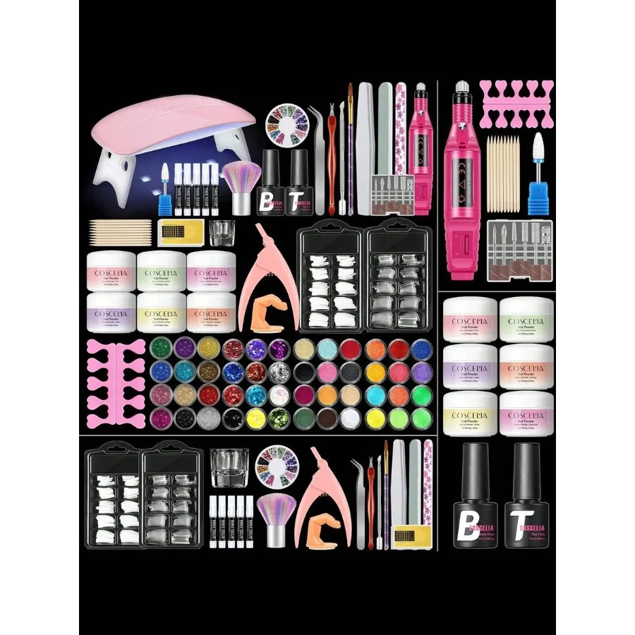 

Набор для маникюра Coscelia, 37 предметов, цветной акриловый набор для дизайна ногтей, включает лампу для сушки, базовое покрытие, машинку для маникюра и другие инструменты, полный комплект для начинающих.