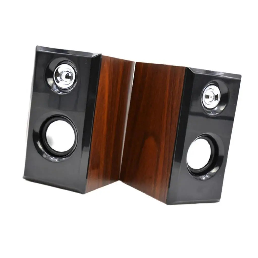 2 Pieces Wooden Speakers USB Computer Speakers for Party Gift Office