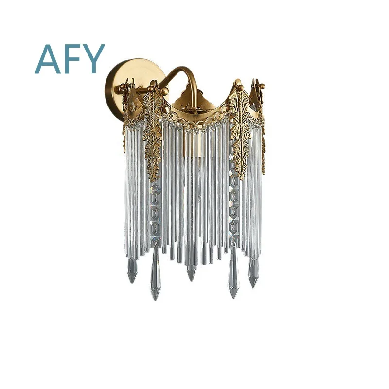 Retro French Light Luxury Crown Glass Strip Wall Lamp for Bedroom Living Room TV Background Wall Decor European American