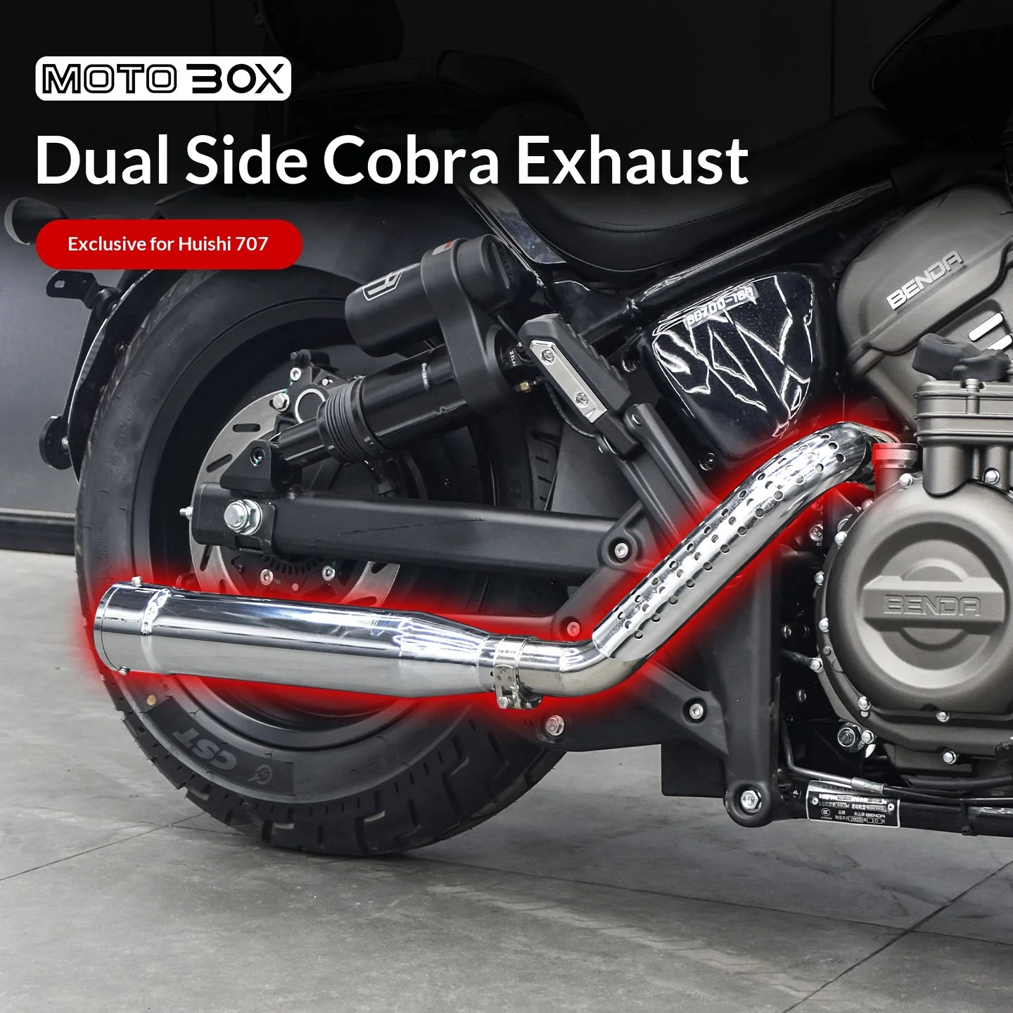 【Premium】For Benda Graystone 707 modified with dual-catalytic converter exhaust system on both sides, featuring a vintage-style