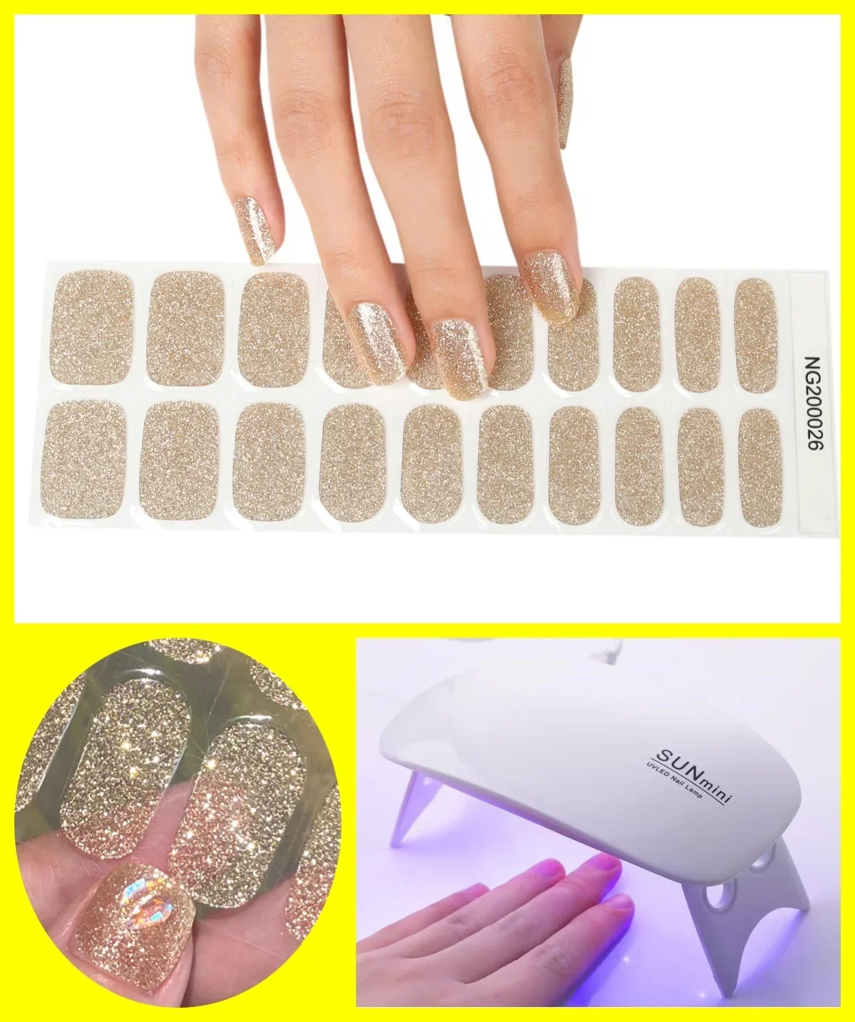 

2Pcs/Set Semi Cured Gel Nail Strip Stickers with 6W UV Lamp baked Adhesive Long Lasting Full Cover Design DIY Manicure Set