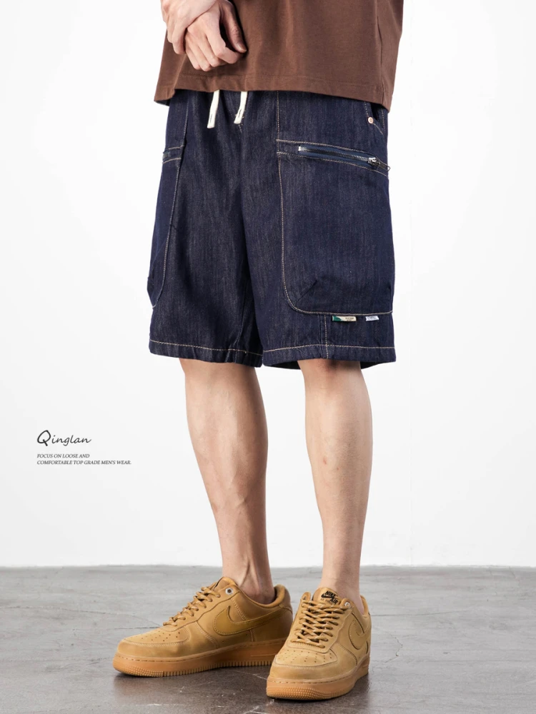 ضوء كشكش الأمريكية الرجعية عارضة الدنيم orts الرجال فضفاض كبير الحجم العصرية العلامة التجارية اللون الأصلي Haome خمسة أجزاء الصيف Th... #1